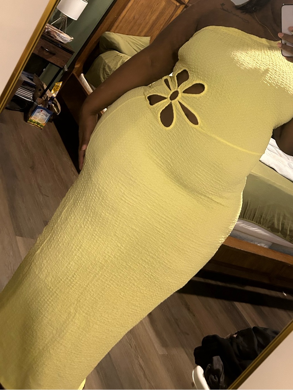 Fashion Nova Lemon One-Shoulder Floral Cutout Midi Dress